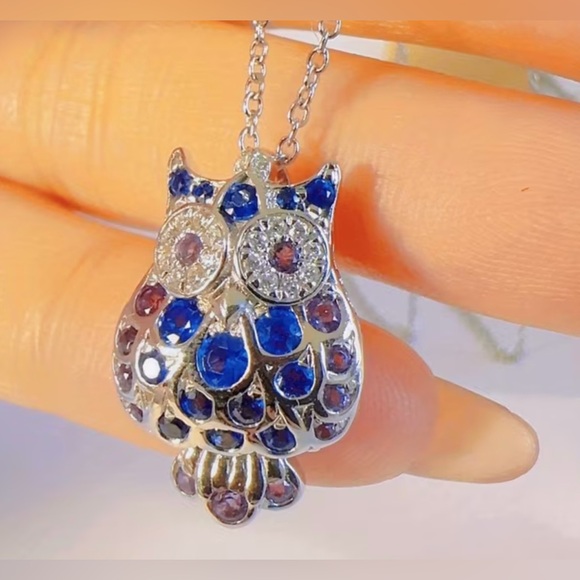 Silver, Purple, & Blue Owl Pendant Necklace - Picture 2 of 10